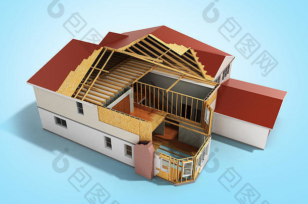 构建房子三维图像渲染蓝色的背景