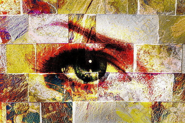 女人眼睛墙结构背景砖绘画概念