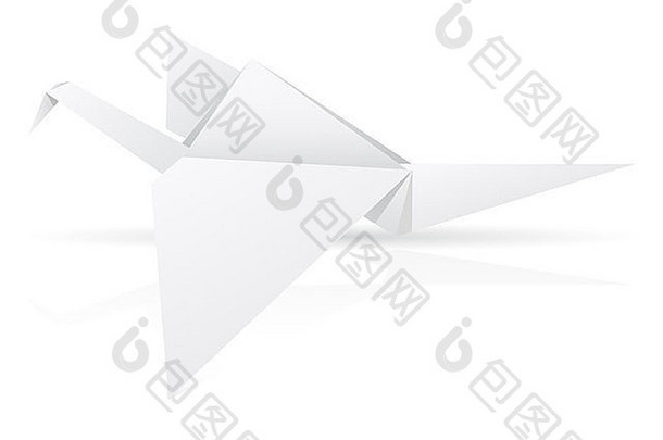 折纸纸鹳插图孤立的白色背景