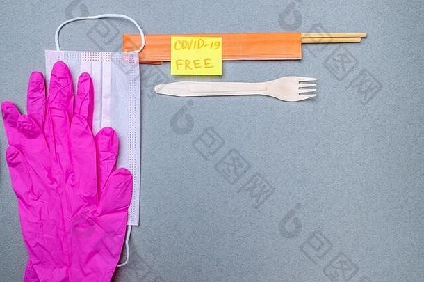 叉筷子<strong>医疗</strong>面具粉红色的乳胶手套贴纸登记科维德免费的平躺概念交付安全