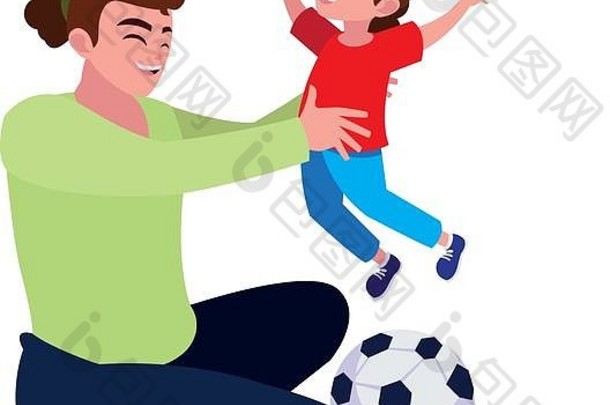 妈妈。儿子玩soccervector插图设计