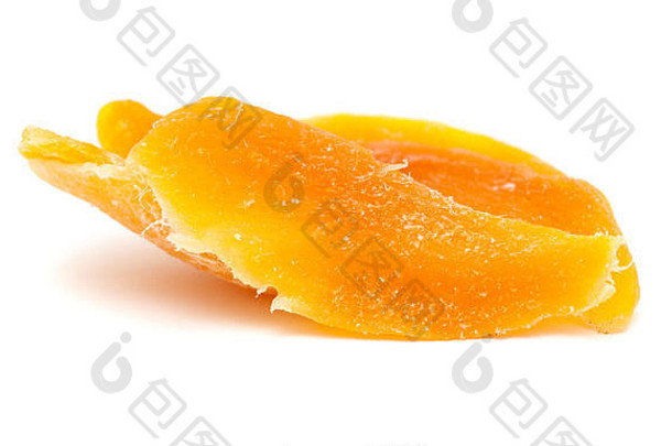 干水果孤立的白色背景黄色的芒果片段