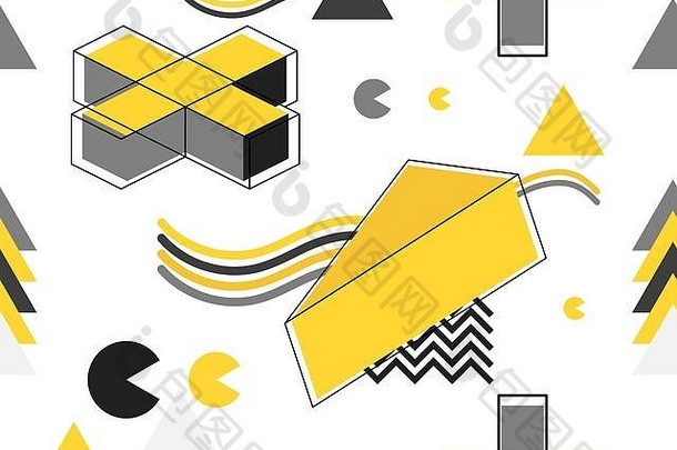 孟菲斯无缝的模式几何元素孟菲斯风格背景促销材料明信片横幅包装纸