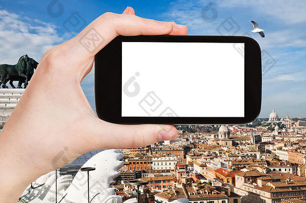 旅行概念旅游照片罗马城市智能手机减少屏幕空白的地方广告意大利