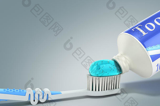现代概念设计管牙膏牙膏管牙刷渲染灰色