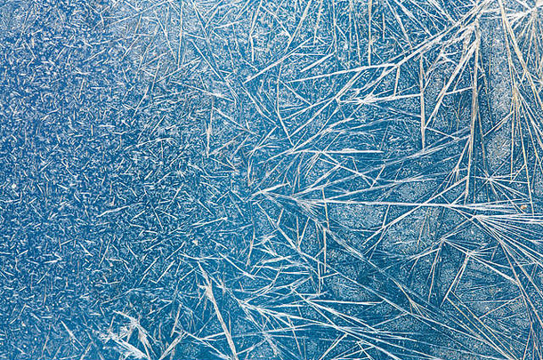 冰花冻窗口背景宏视图摄影霜变形模式冷冬天天气圣诞节概念