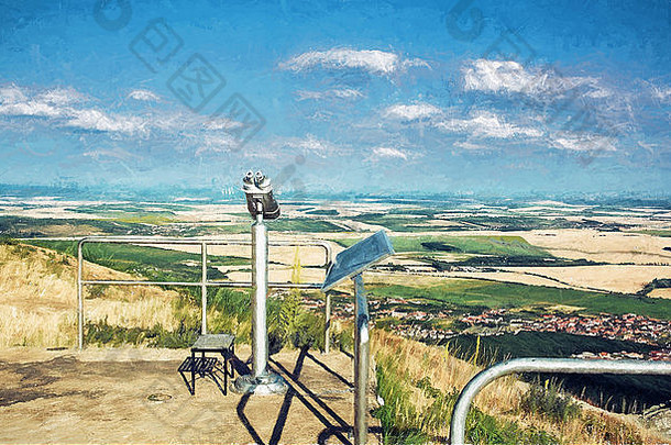 观光双筒望远镜斯洛伐克语景观字段云尼特拉斯洛伐克旅游主题插图彩色的