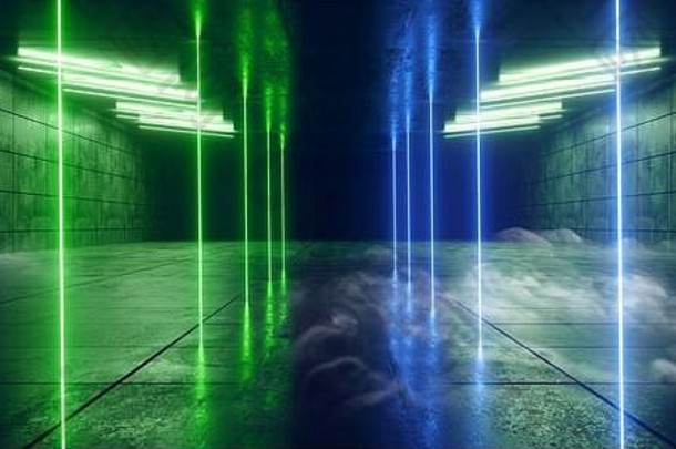 烟sci未来主义的弧门霓虹灯激光潘通色卡蓝色的绿色现代外星人时尚跳舞俱乐部展厅车库隧道走廊混凝土网络undergro