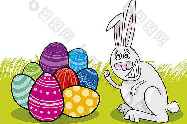 插图复活节兔子画鸡蛋