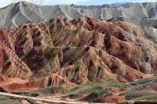张掖国家地质公园甘肃省中国不寻常的颜色岩石光滑的锋利的几百与