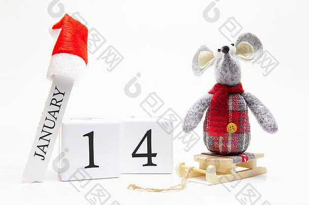 木日历数量1月快乐一年!象征一年白色金属银老鼠圣诞节装饰