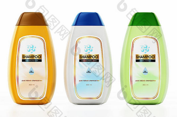 通用的洗发水瓶标签设计孤立的白色背景插图