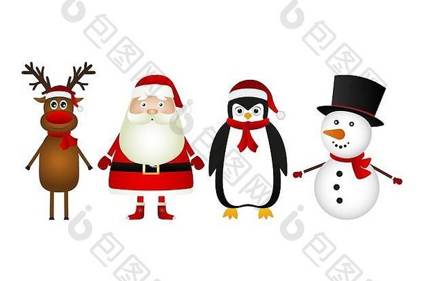 圣诞老人老人驯鹿雪人有趣的企鹅