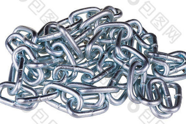 纠结光滑的金属链特写镜头桩闪亮的银色的链接连接固体钢链的想法强度坚定验证安全