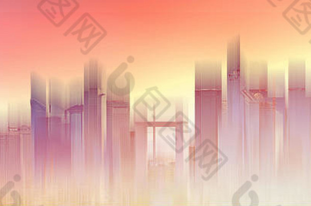摩天大楼建筑城市天际线发光的日落光摘要城市背景
