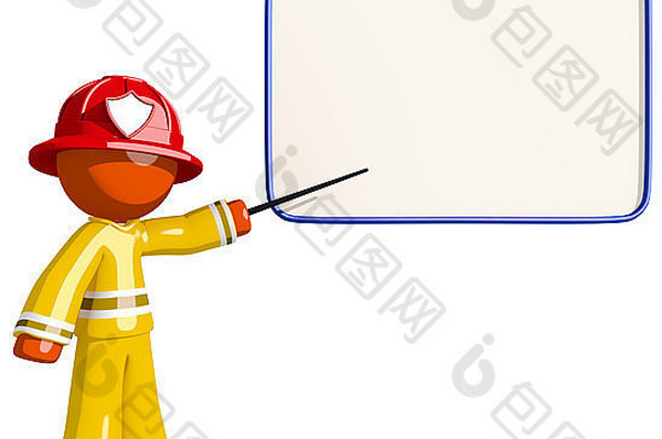 橙色男人。消防队员教育的白板董事会