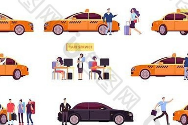 人出租车出租车司机乘客车骑出租车服务孤立的图标出租车服务车运输客户插图
