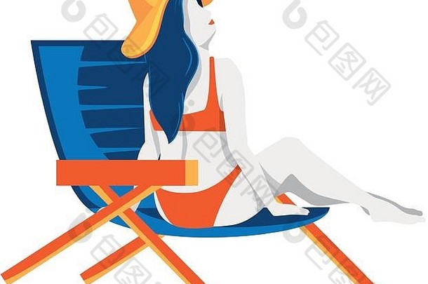 女人坐着椅子海滩