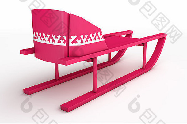 粉红色的塑料雪橇汉特西伯利亚模式装饰白色孤立的背景