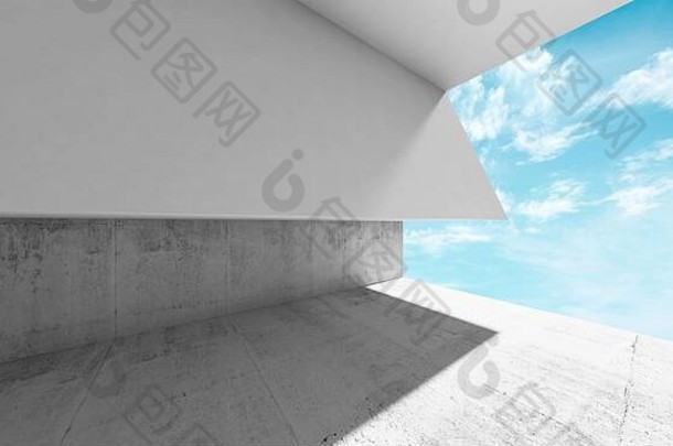 空混凝土室内白色混凝土墙空白窗口天空现代简约体系结构背景渲染illustrati