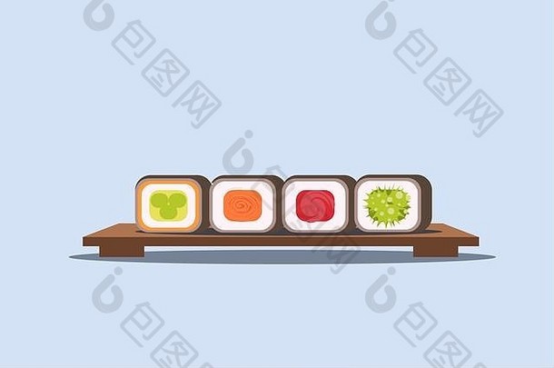 寿司集卷木董事会传统的日本厨房概念平水平
