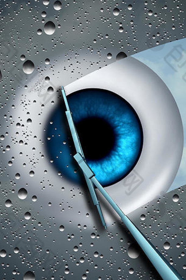 眼睛护理眼部护理健康概念湿玻璃前面眼球擦了擦清洁刮水器验光眼科学医学象征插图元素