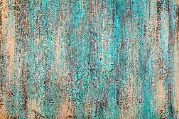 绿松石色彩斑斓的木背景脆皮效果高决议复制空间前视图