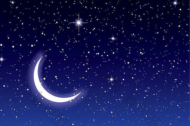 晚上天空月亮星星理想的桌面背景