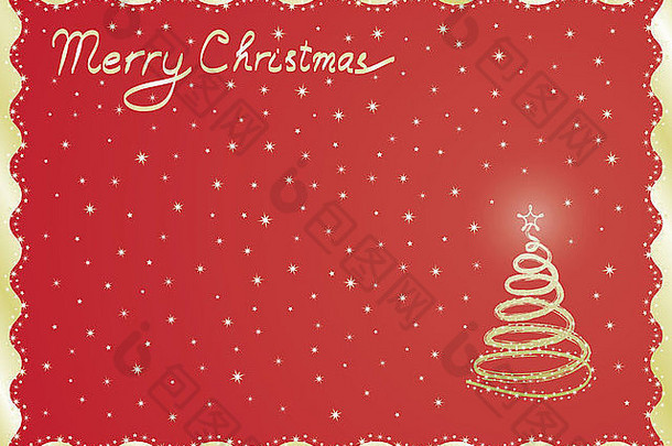 红色的快乐圣诞节明信片