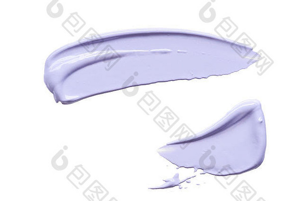 轻轻紫色的中风纹理脸奶油丙烯酸油漆孤立的白色背景