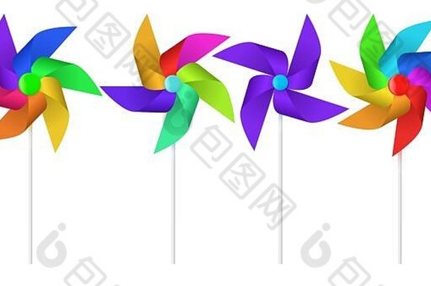 颜色纸风车多彩色的玩具纸风车螺旋桨