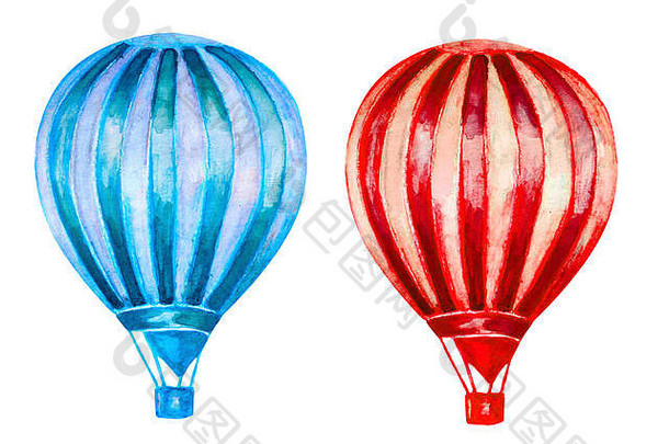 水彩热空气气球孤立的白色