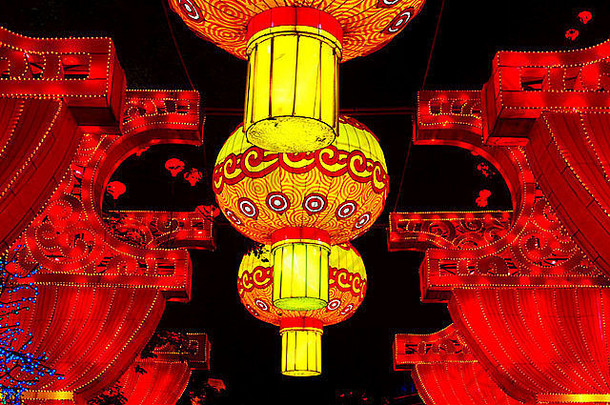 灯灯笼中国中国人节日晚上视图景观旅行网站光展览不错的传统的户外春天
