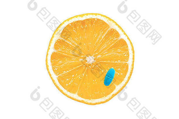 片柑橘类水果处方药物孤立的白色背沟