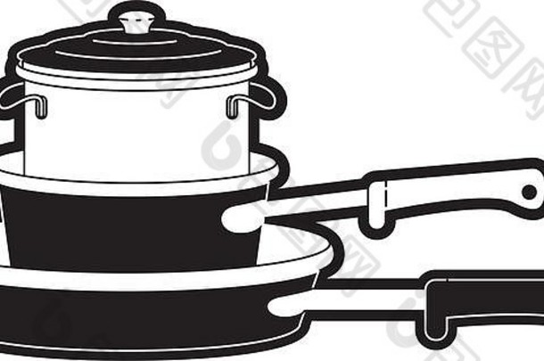 炖锅烹饪能堆栈黑色的轮廓