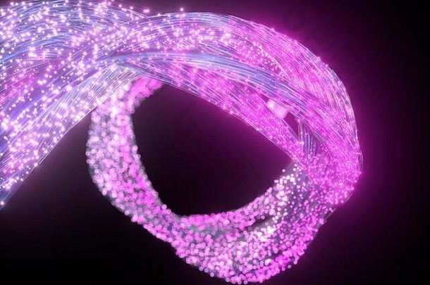 发光的紫色的粒子运动行呈现电脑数字画