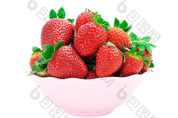 桩开胃的草莓粉红色的碗白色背景