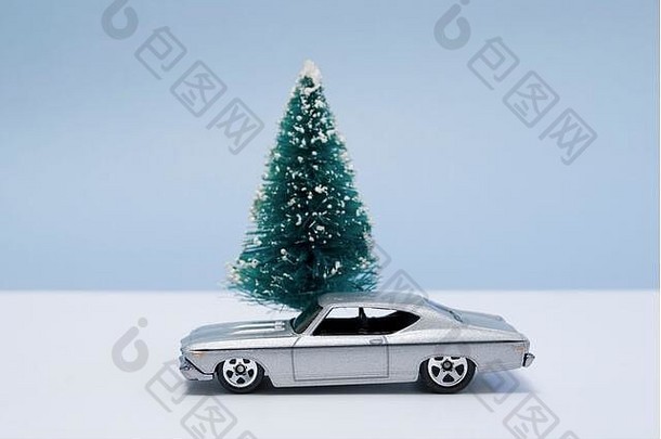玩具<strong>车</strong>雪覆盖树