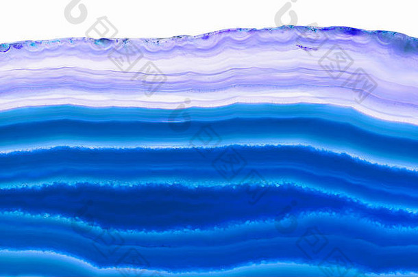 摘要背景蓝色的玛瑙片矿物孤立的白色背景