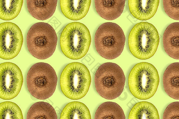 猕猴桃水果切片模式绿色背景