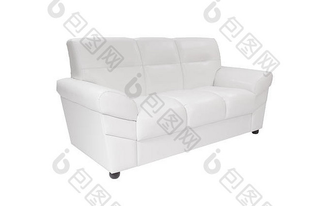 座位舒适的白色皮革沙发孤立的白色背景