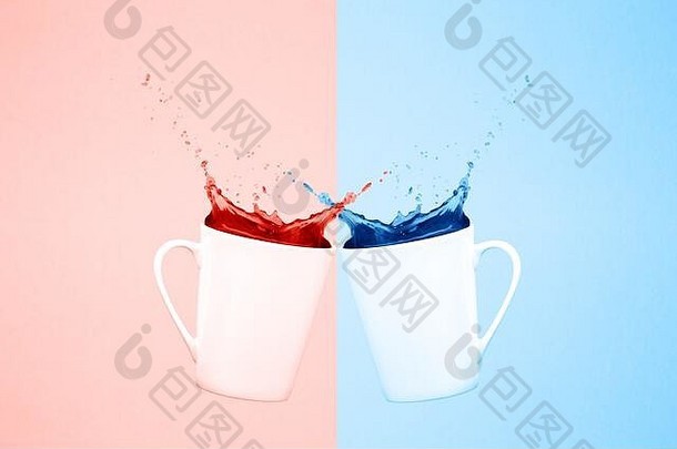 悬浮咖啡杯子生活珊瑚经典蓝色的溅改变颜色一年水平