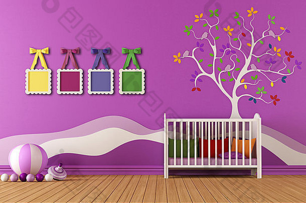 婴儿房婴儿床装饰框架墙呈现