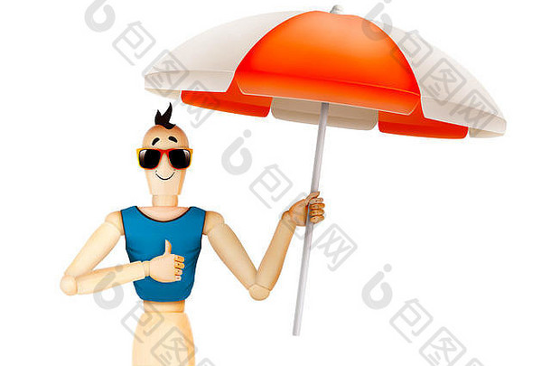 有趣的字符t恤太阳镜持有伞