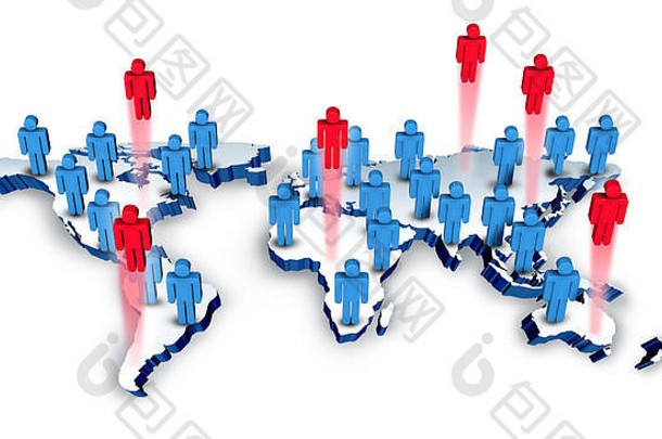 全球招聘国际业务招聘概念集团人图标<strong>世界地理</strong>位置红色的员工