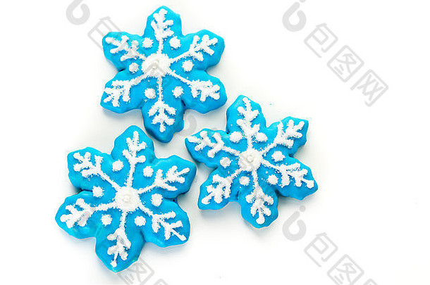 磨砂蓝色的糖饼干形状雪花