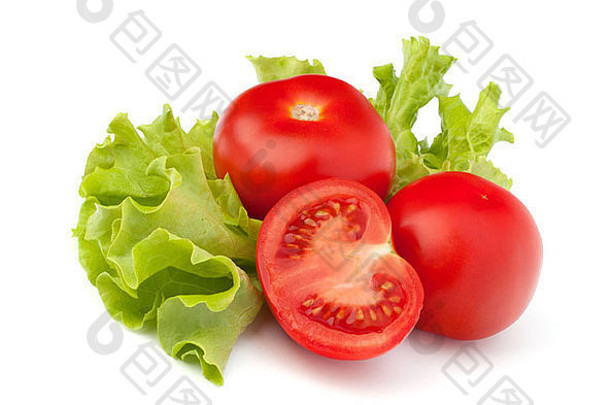 番茄蔬菜生菜沙拉孤立的白色背景