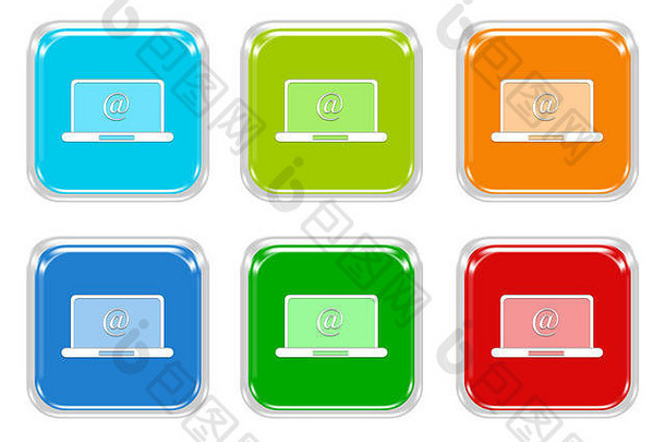 集的平方色彩斑斓的按钮电脑象征蓝色的绿色红色的橙色颜色