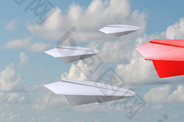 业务概念集团白色纸空气飞机标题方向引领红色的个人纸飞机业务行业图标领袖