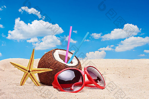 椰子海星太阳镜海滩